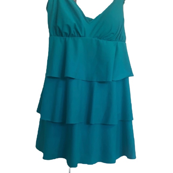 SWIM SOLUTIONS NO TUMMY / TUMMY CONTROL SWIMSUIT dress BATHING SUIT TURQUOISE - Picture 3 of 14